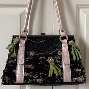 Mary Frances black bead ribbon handbag purse